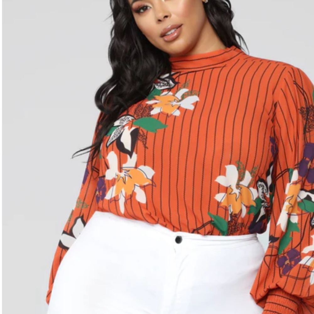 Fashion Nova Kathleen Floral Top Rust NWOT